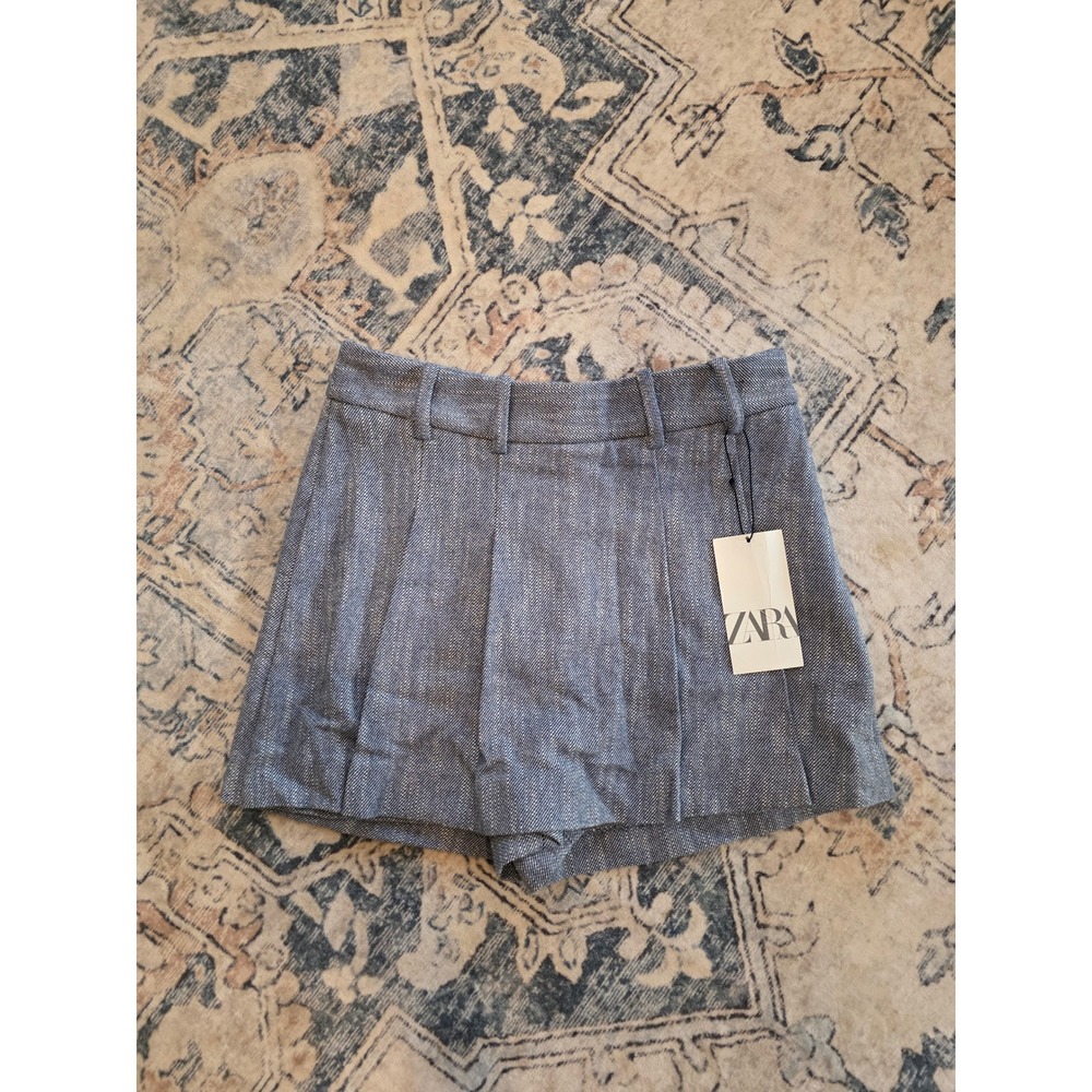 NWT Zara Women's Size Small Light Blue‎ White Pleated Wool Blend Skort